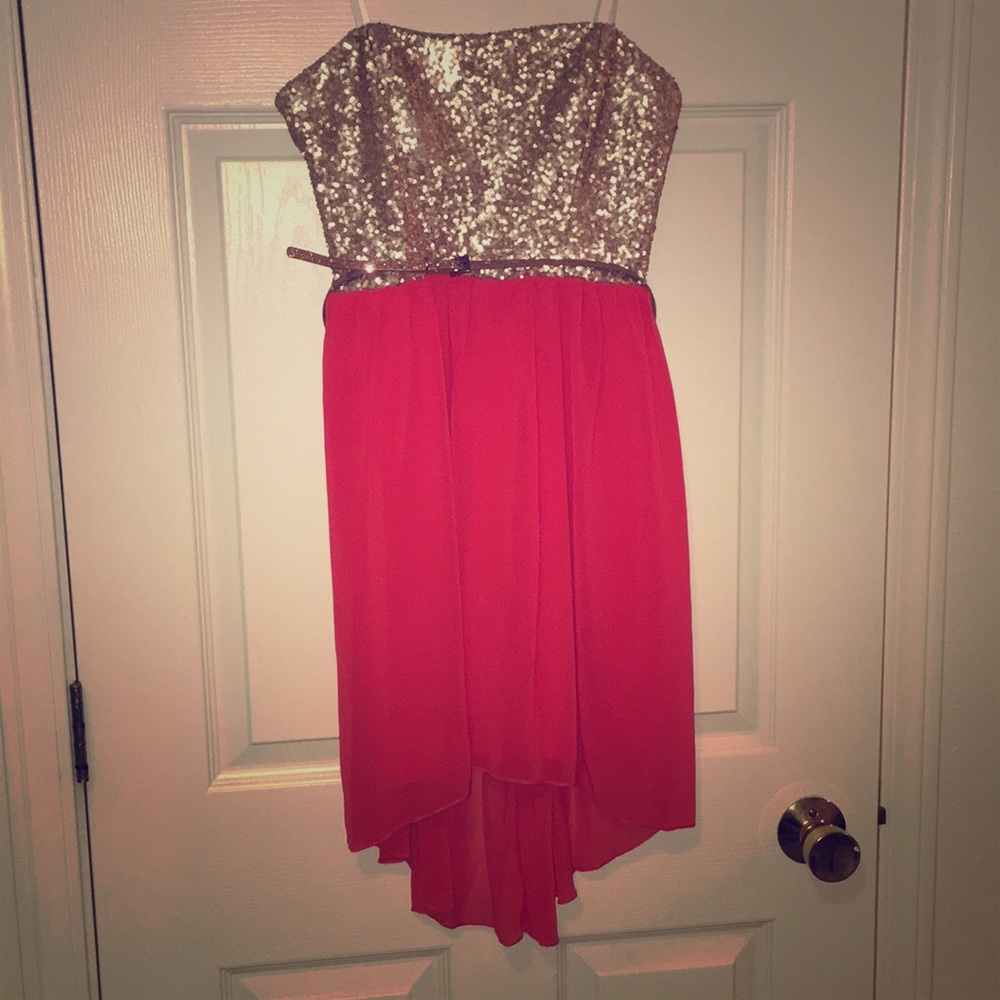 Hi-low strapless homecoming dress
